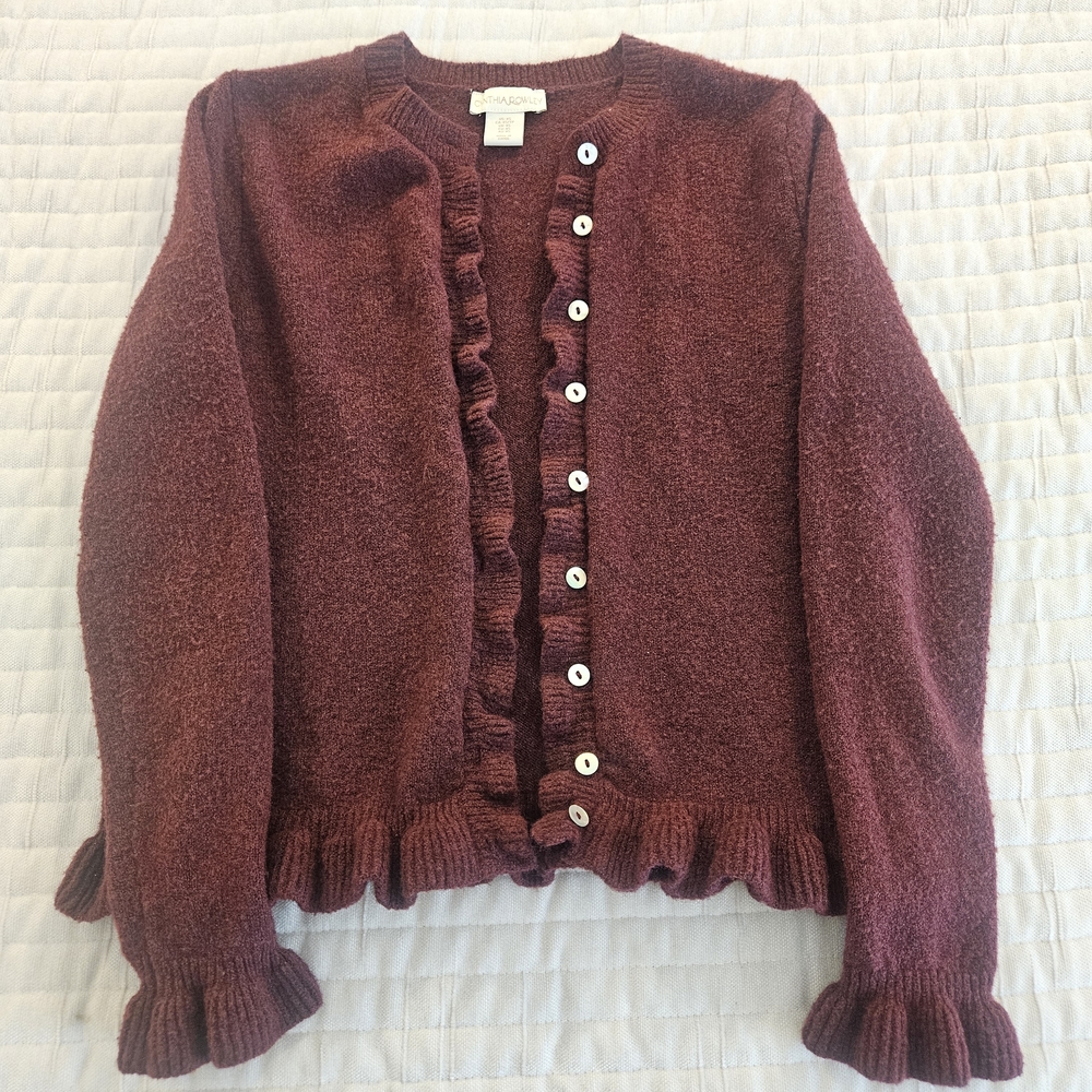 Cynthia Rowley Burgundy Ruffle Cardigan